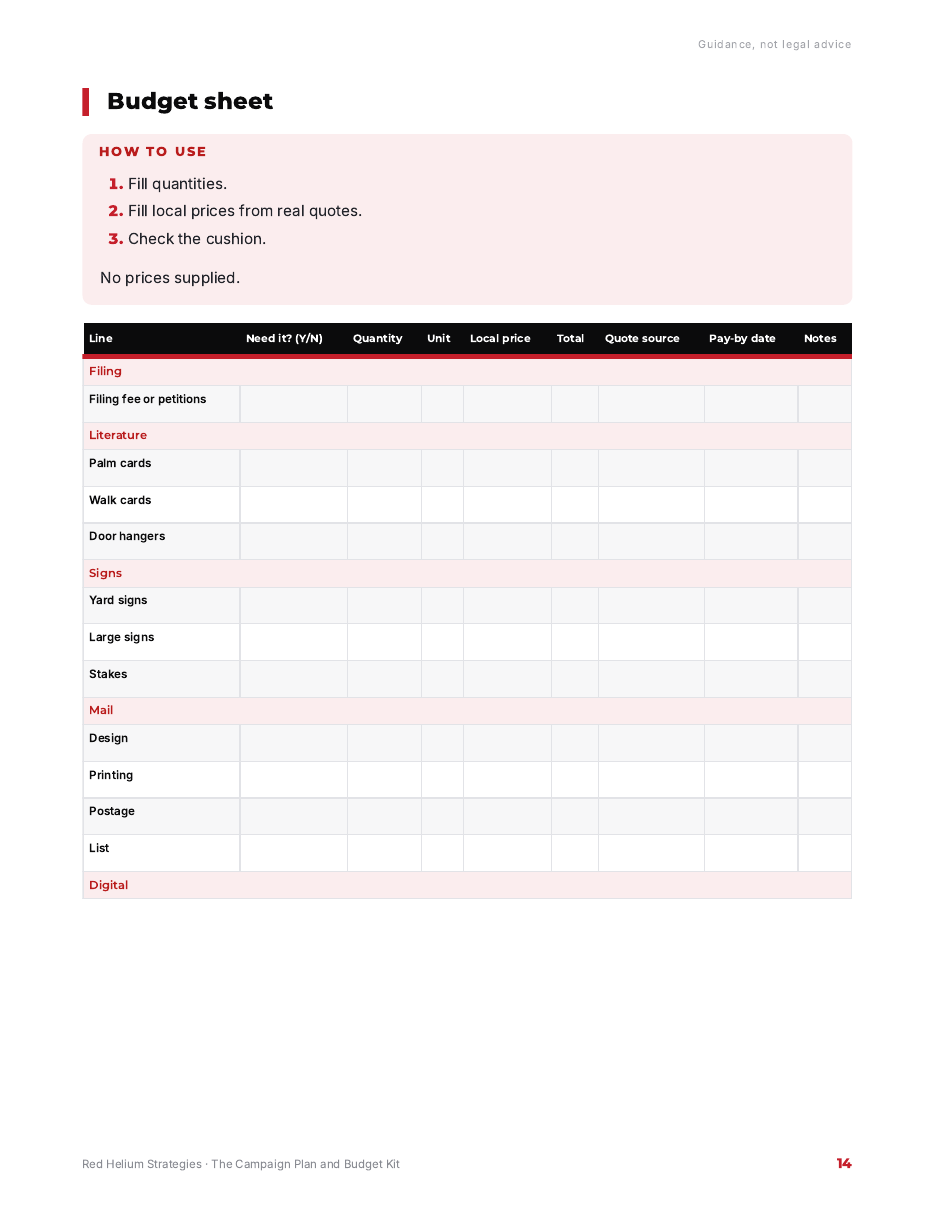 The Campaign Plan and Budget Kit page preview